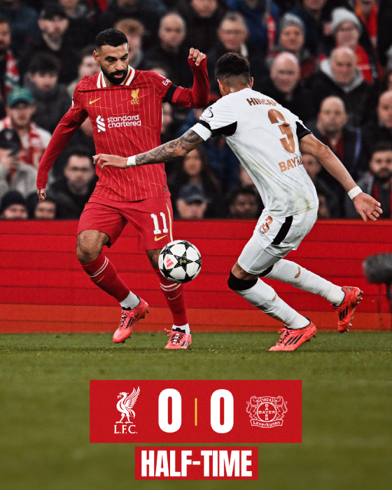 Liverpool y Bayer empatan 0-0 en el primer tiempo Champions League