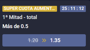 Total de goles anotados en la primera mitad Real Madrid vs Barcelona supercuota aumentada apuestas