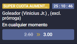 Vinicius Jr anota en cualquier momento Madrid vs Barcelona