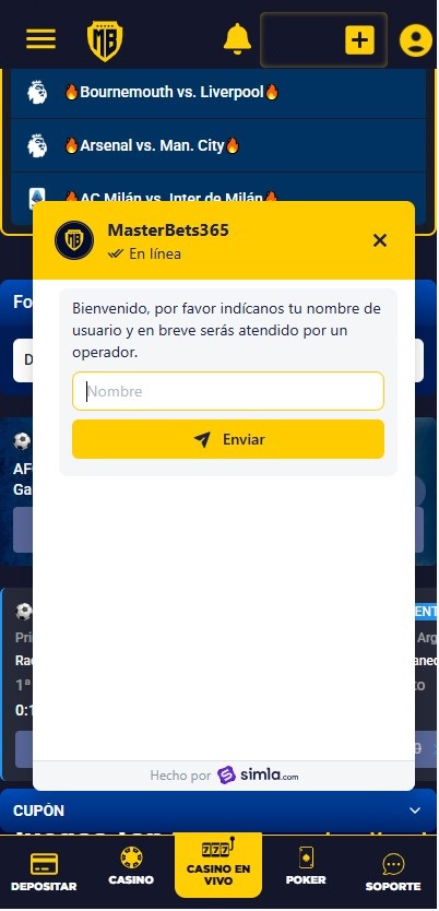 Atención al cliente de MaterBets365 