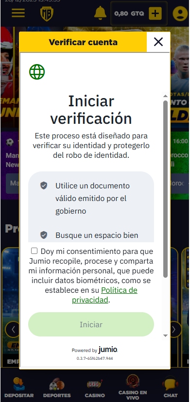 Inicia el proceso de verificacion para depositar y retirar tu dinero en MasterBets365