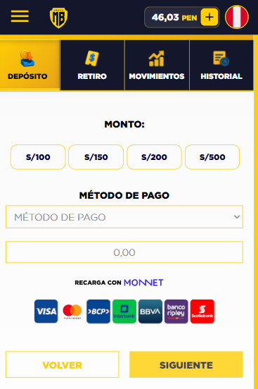 Deposita en tu cuenta de MasterBets365 Peru con MONNET y tus bancos VISA, Mastercard, BCP, Interbank, BBVA y Bancoripley