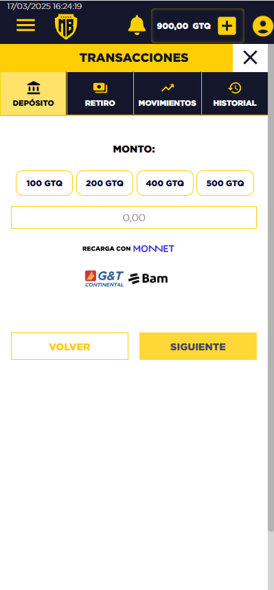 Depositar y recargar Monnet Casino Online MasterBets365