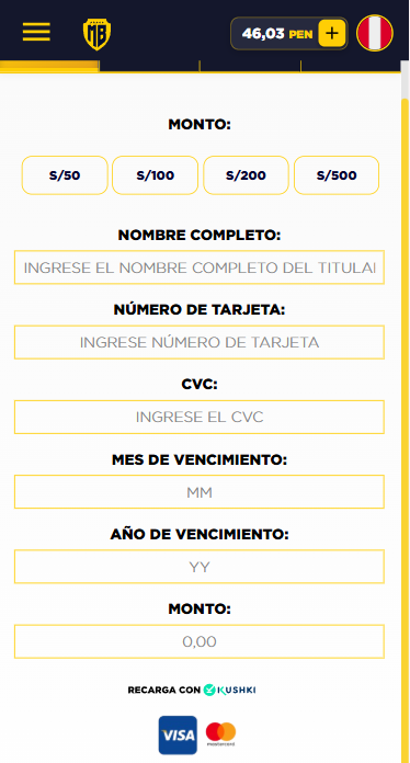 Recarga con tarjeta de credito casino online peru MasterBets365 Kushki
