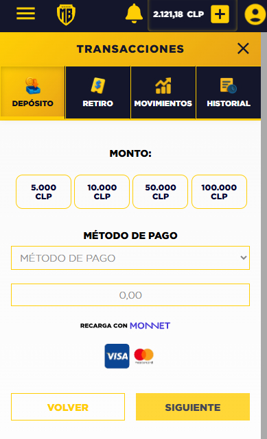 Recarga tu cuenta de casino online en chile con Monnet Transferencia MasterBets365
