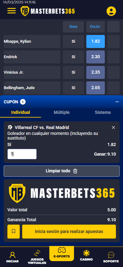 Tipo de apuesta deportiva goleador en cualquier momento MasterBets365 casa de apuesta deportiva